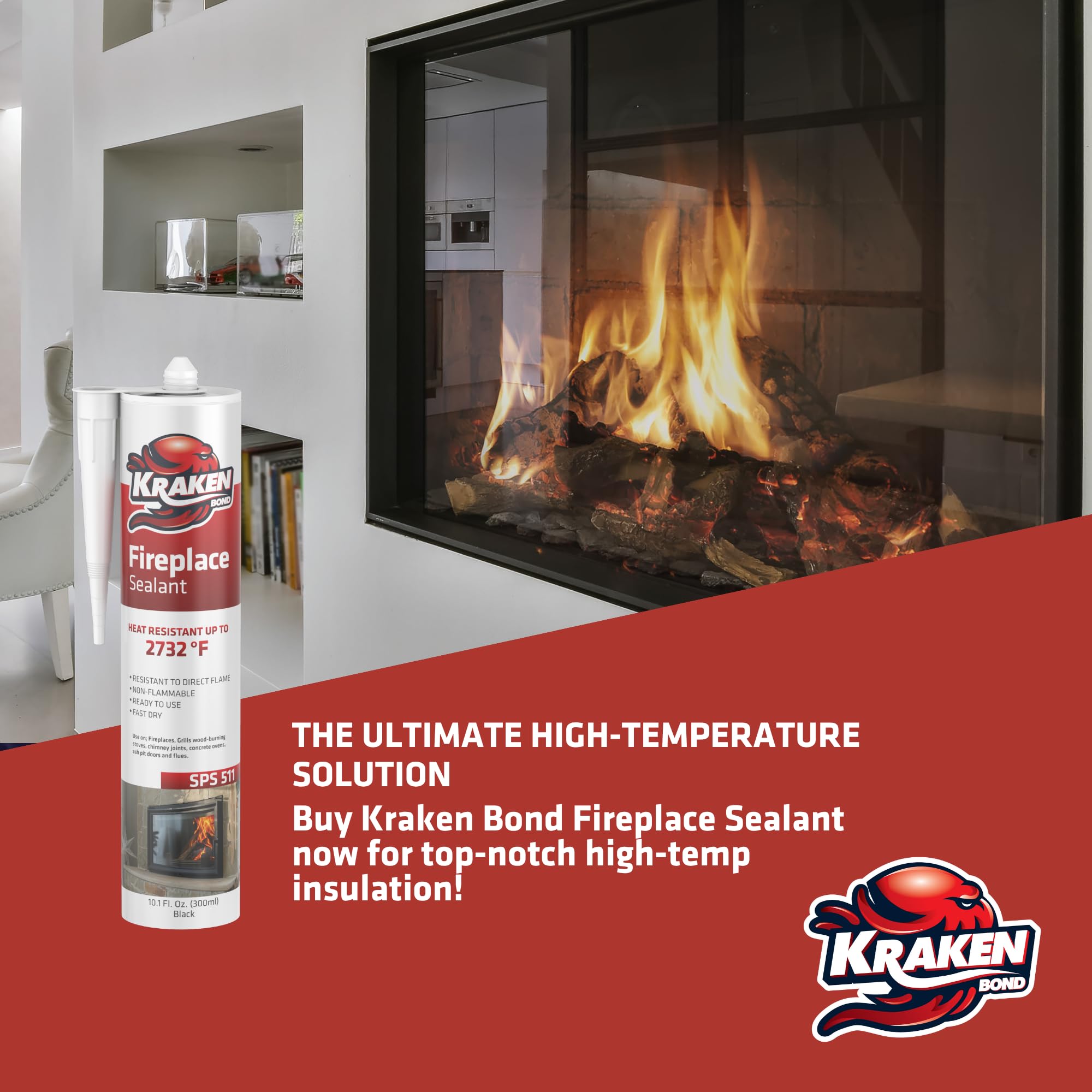Kraken Bond High Temperature Black Fireplace Sealant - (2x10.1 oz